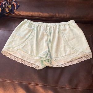 Silky Mint Green Sleep PJ Shorts with Lace Trim